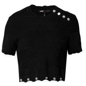 Maje Black Cropped Top with Silver Button Accents